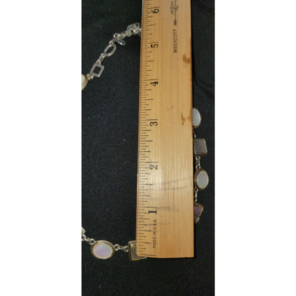 Crazy Horse Liz Claiborne Mother of Pearl Bracelet Silve Tone Station Link Oval